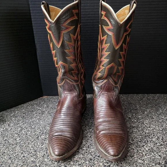 Nocona Men's Western Boots Lizard Leather Brown Cowboy Size 8D Made In USA - Picture 5 of 16